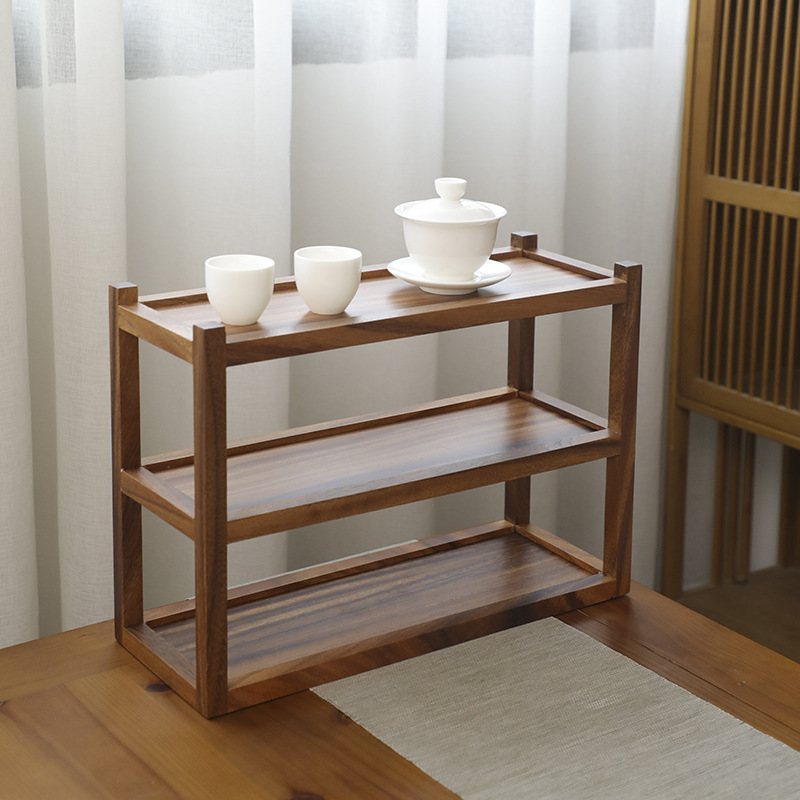 木质南美胡桃木置物架博古架桌面整理茶道化妆品收纳收纳卧室展示