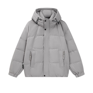 2025冬季男士连帽羽绒服加厚保暖巴黎灰商务外套时尚简约户外男款