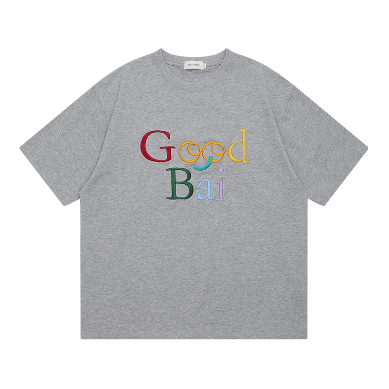 GOODBAI 表情logo彩色刺绣oversize短袖T恤