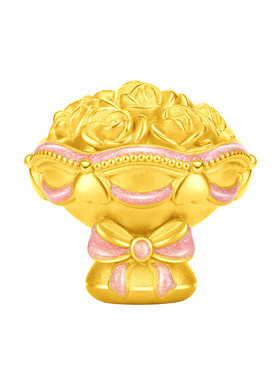 周大福SOINLOVE 宝藏女孩仪式感花束手捧玫瑰花黄金摆件 生日礼物