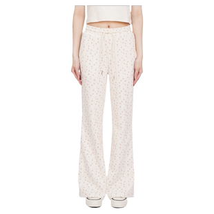 BM裤子女米白碎花微喇叭休闲裤2025新款夏季宽松裤子宽松bf慵懒风