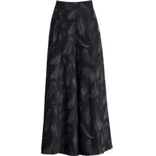 新款中老年花色跳舞裤子垂感妈妈阔腿裤女春秋休闲裤九分喇叭裙裤