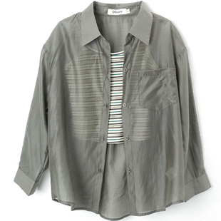 oo&vv轻薄透气防晒三件套女装夏新宽松天丝长袖衬衫吊带背心短裤