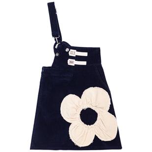 KEIKO 立体花朵饰斜肩背带连衣裙春季今年流行收腰A字半身短裙子