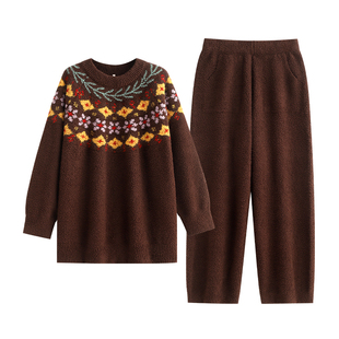 悦内半边绒睡衣女士秋冬季冬款珊瑚绒家居服冬天复古花卉保暖毛绒