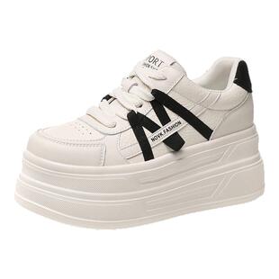 ZFCQ新款厚底内增高小白鞋女款真皮2026春夏小个子显脚小休闲单鞋