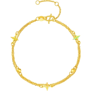 周六福黄金计价5G足金耀光爆闪十字星星手链浪漫星月夜系列礼物