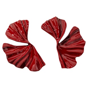 红色褶皱耳钉银针耳饰夸张欧美气质耳环2025新款爆款高级秋冬耳坠