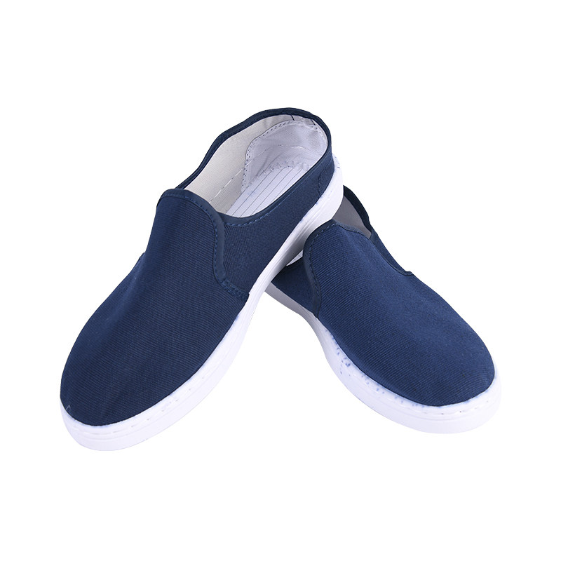 防静电中巾四孔鞋蓝白色无尘车间电子厂帆布工作鞋男女款透气防臭