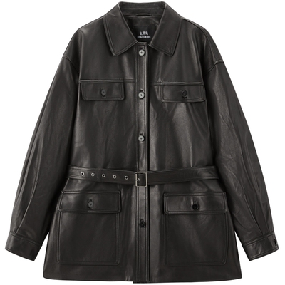 【商场同款】太平鸟摇滚黑骑士锋姿真皮皮衣廓形外套A1BDF411N*