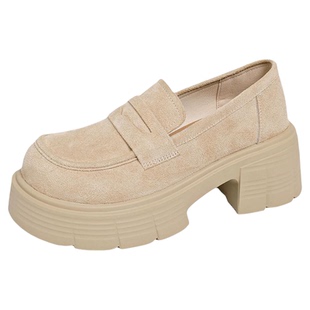 松糕厚底真皮乐福鞋女2026春季新款一脚蹬浅口单鞋34码增高勃肯鞋