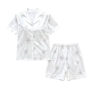 雪花烫钻真丝睡衣女款夏季带胸垫凉感短袖短裤高级感家居服两件套