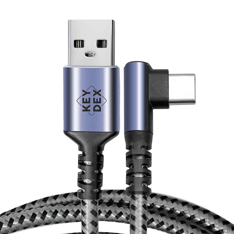 Keydex Type-C数据线3A铝壳编织网USB-C[弯头]充电线适用华为荣耀小米oppo红米vivo苹果15手机车