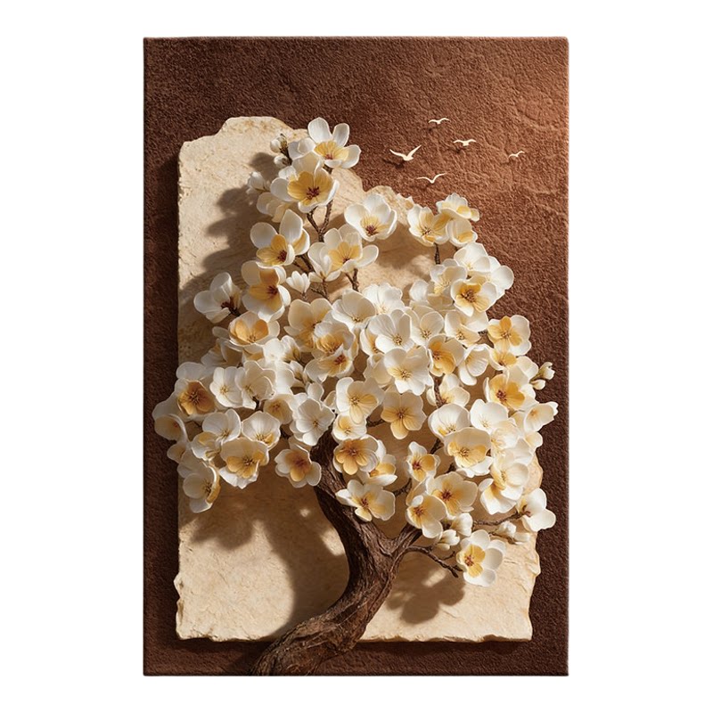 中古风发财树立体浮雕玄关挂画