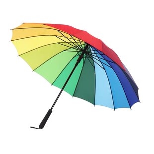 16骨长柄雨伞加固自动伞抗风伞男女士直杆商务伞彩虹伞双人定制伞