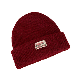 美式复古显白安哥拉红针织帽女双层保暖冷帽滑雪大头毛线帽子冬男