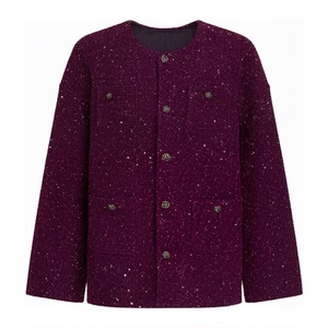 特大码女装亮片小香风外套粗花呢加肥加大胖mm秋冬中长款宽松开衫