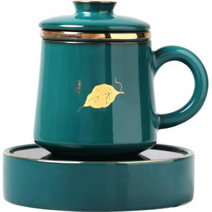 泥印陶瓷茶杯带盖过滤办公室55度恒温杯垫茶杯套装礼品定制logo