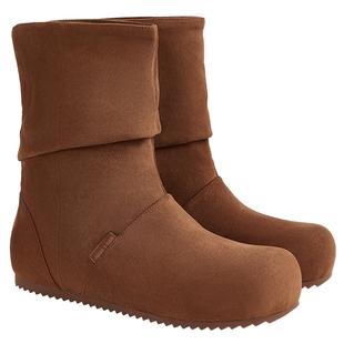 CHARLES&KEITH春季女靴CK1-90280074圆头平底可翻折两穿勃肯短靴