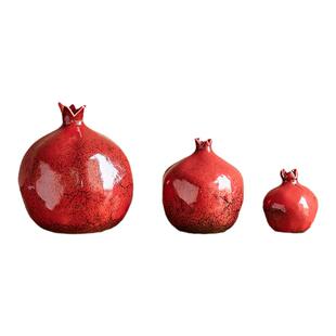 陶美集红色仿真石榴陶瓷小花瓶摆件客厅插花中古风高级感小众花器