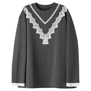 MNGATA G.宫小妍 炒色·织花 蕾丝拼接百搭休闲秋冬上衣5102254