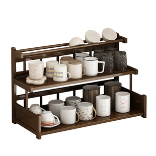 博古架实木中式桌面茶杯收纳置物架沥水碗碟架多层台面茶叶摆放架