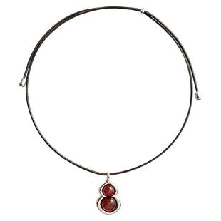 红玛瑙葫芦项链高级感时尚大气吊坠复古秋冬长款毛衣链皮绳配饰女