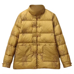 2025冬季中国风复古刺绣羽绒服女短款轻薄立领中式盘口保暖外套