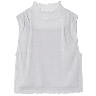 SNIDEL秋冬木耳边半高领无袖亮丝薄纱透视背心打底衫SWCT234149