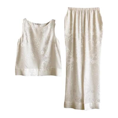 真丝提花睡衣女背心长睡裤两件套