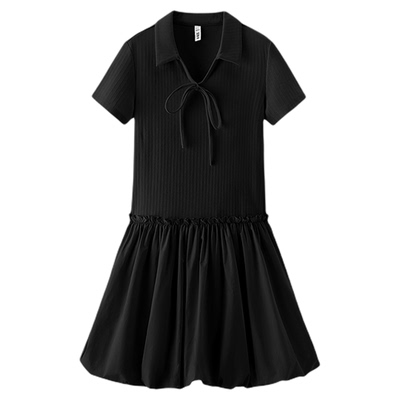 森马polo领木耳边花苞连衣裙女