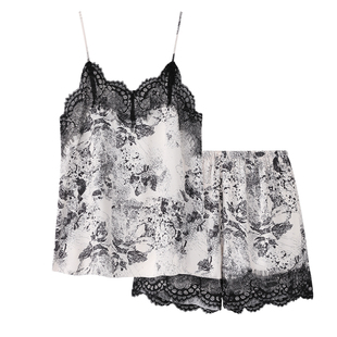 夏季女士吊带睡衣冰丝性感V领蕾丝女高级感套装复古风薄款家居服