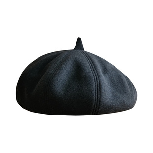 素单舍西白色毛呢贝雷女秋冬新款百搭显脸小文艺气质复古画家帽子