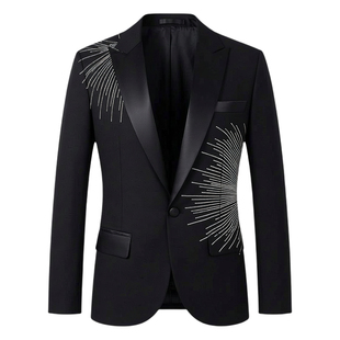 芭芃黑色亮钻西服套装大合唱演出服男乐器演奏年会司仪主持人礼服