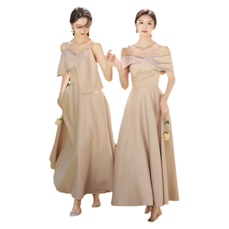 缎面伴娘服2025夏季款婚礼姐妹团小众高级感仙气香槟色礼服裙显瘦