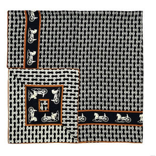 “秦铜车马”桑蚕丝羊毛混纺优雅气质印花橙色复古方巾丝巾披肩