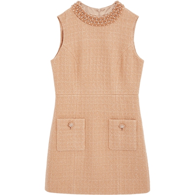 bebe春季新款无袖花呢连衣裙