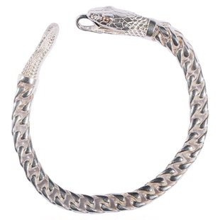 吾蟲原创银蛇头镶金手链霸气衔尾蛇手环个性潮酷时尚复古饰品礼物