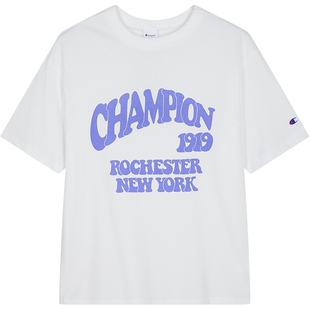 Champion冠军T恤女春季情侣纯棉印花logo圆领运动宽松短袖上衣男