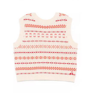 25秋冬女童复古全羊毛樱桃开衫背心马甲百搭粉色甜美提花毛衣