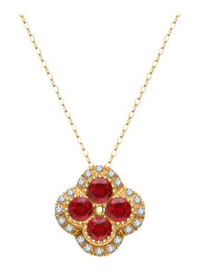 FIICCI珠宝 天然红宝石18K黄金锁骨链四叶草鸽血红宝石项链现货