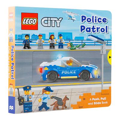 英文原版乐高警察巡逻队机关操作纸板抽拉书Lego Police Patrol A Push Pull and Slide Book亲子互动启蒙创造想象绘本