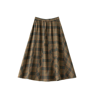 梭家｜十四行诗｜文艺复古磨毛棉格子半身裙秋冬女中长半裙宽松