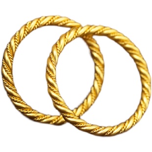 纯黄金古法麻花戒指足金简约时尚情侣对戒男女绞丝闭口指环 缠绕