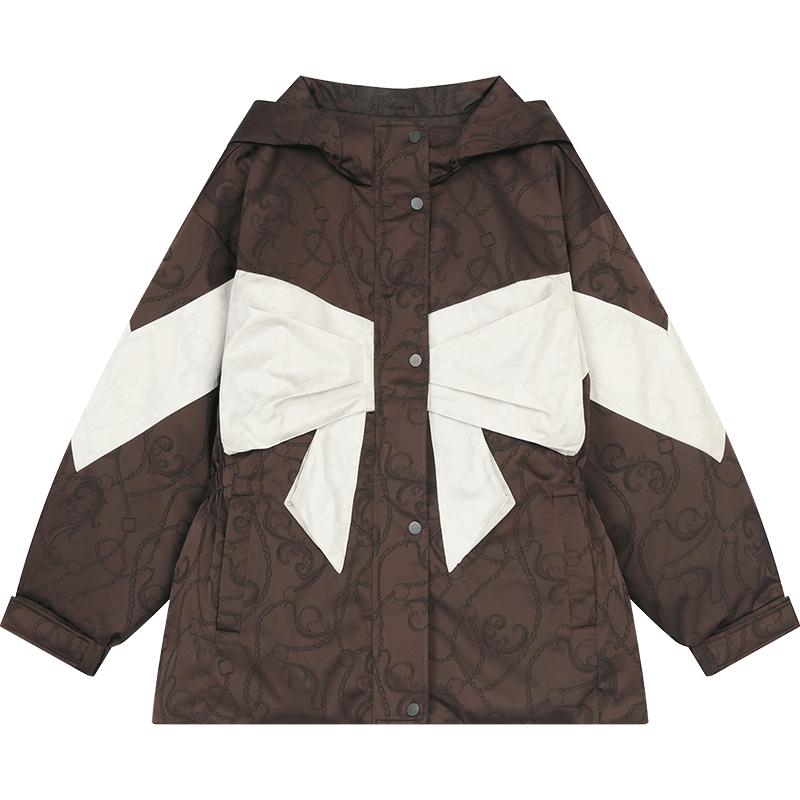 妖精的口袋蝴蝶结撞色拼接羽绒服女2026年冬季新款时尚保暖厚外套