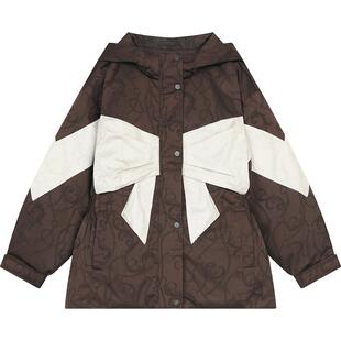 妖精的口袋蝴蝶结撞色拼接羽绒服女2025年冬季新款时尚保暖厚外套