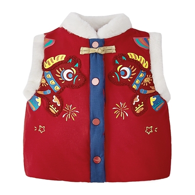 [抗菌锁温]儿童唐装马甲女童红色夹棉背心保暖小宝宝冬装男童衣服