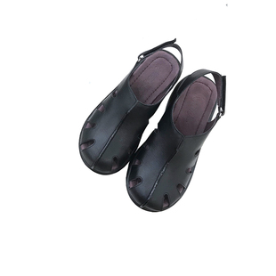 一席之地女款凉鞋2023年夏季新款厚底坡跟包头百搭胖脚真皮洞洞鞋