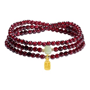 普陀山2026天然三圈石榴石手串和田玉手链女转运招财红珠新年礼物