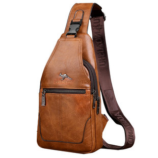 男士胸包单肩斜挎小背包复古二层牛皮小包包男款时尚休闲胸前挎包